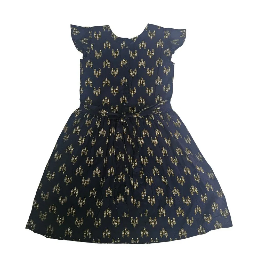 Bird Of Paradise Navy Woven All-Over Print Frock Flutter Sleeve Dress 10-12 NWT - Picture 3 of 11